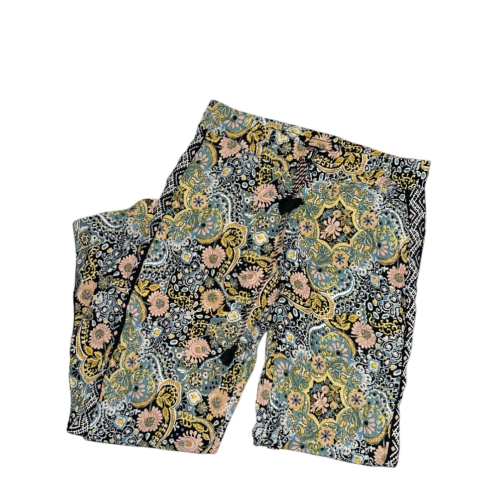 LOFT Paisley Print Wide Leg Pants Women's Size Small Black Yellow Blue Pink